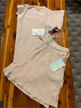 Waffle-Knit Two-Piece Short Set in Nude